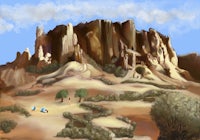 a painting of a desert landscape